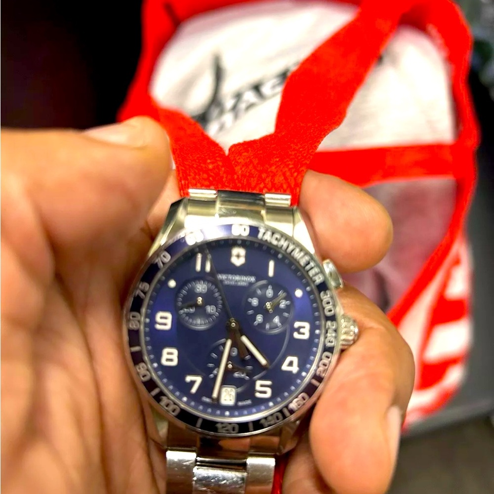 Victorinox Field force Chronograph tachymeter scale blue dial watch